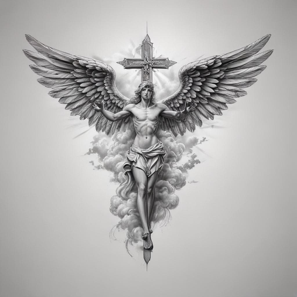 Diseño de tatuaje de ángel con alas